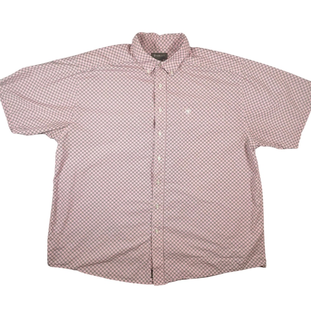 Ariat Button Down Shirt XXL Short Sleeve Pink Geometric Western Rodeo Workwear